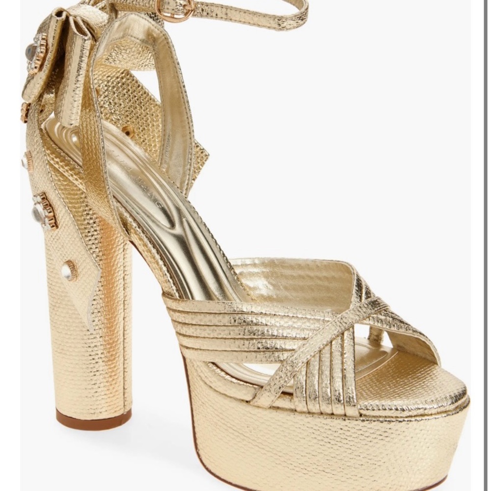 Azalea Wang Gold Bow Platform Heels